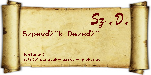 Szpevák Dezső névjegykártya